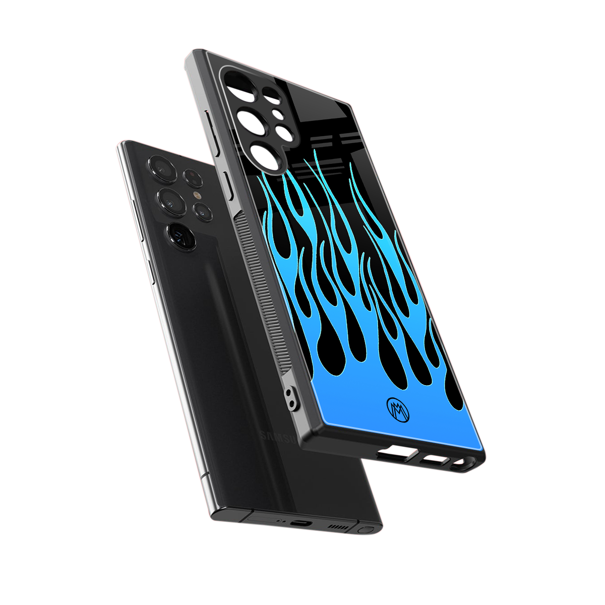 y2k blue flames back phone cover | glass case for samsung galaxy s24 ultra