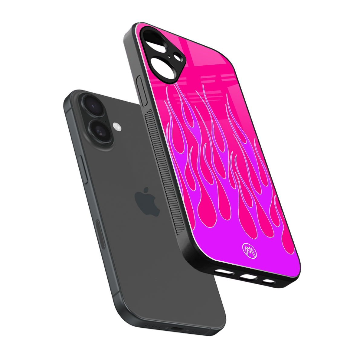 y2k hot pink flames back phone cover | glass case for iphone 16 plus