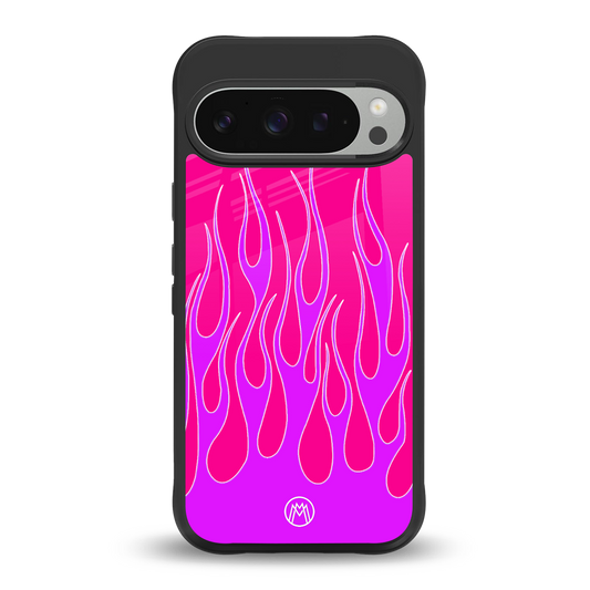 y2k hot pink flames back phone cover | glass case for google pixel 9 pro