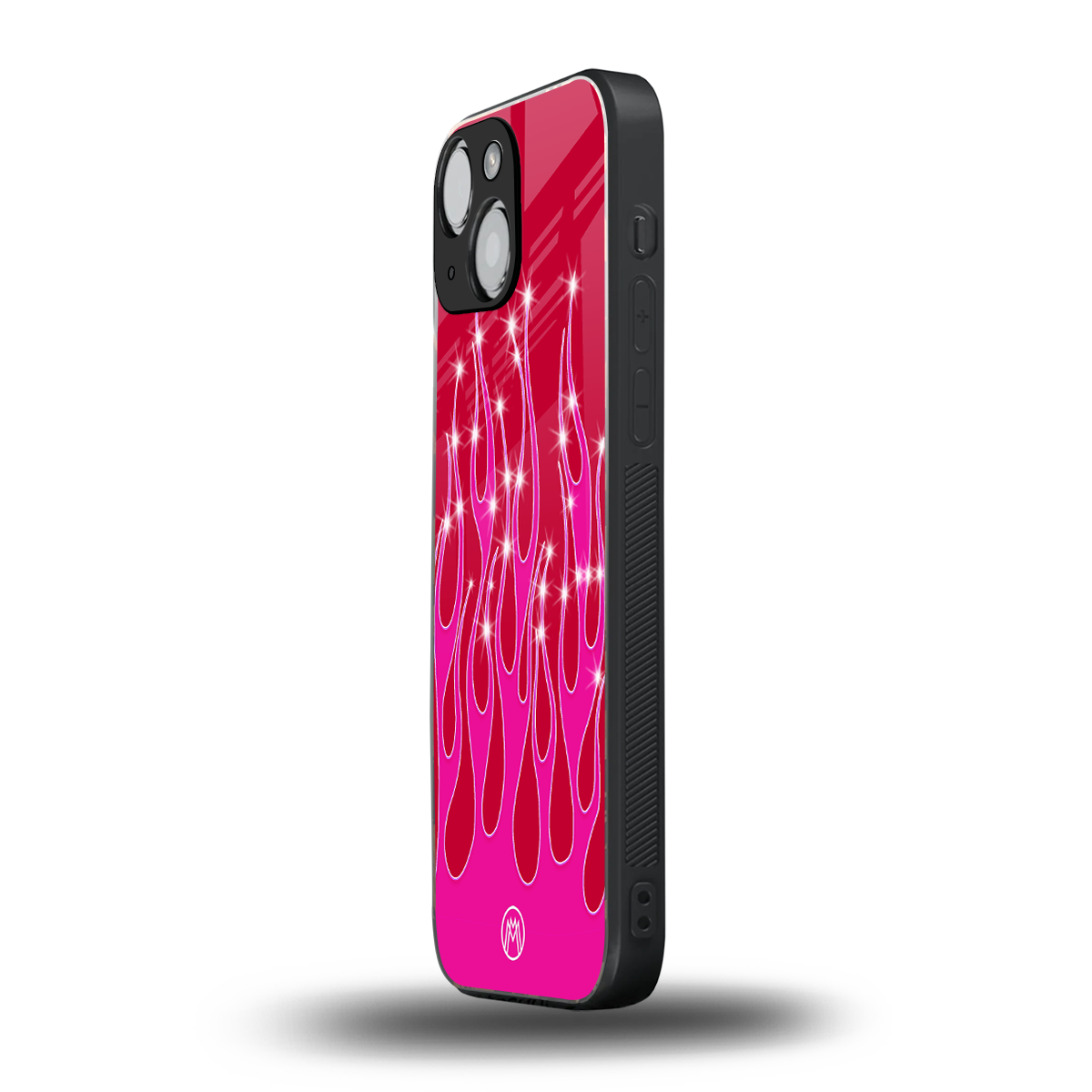 y2k magenta glittery flames back phone cover | glass case for iphone 13 mini