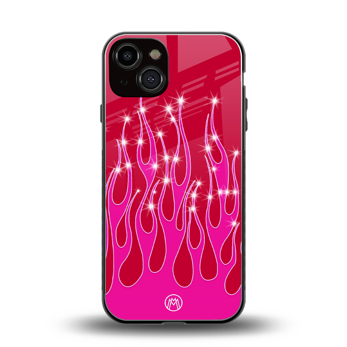 y2k magenta glittery flames back phone cover | glass case for iphone 13