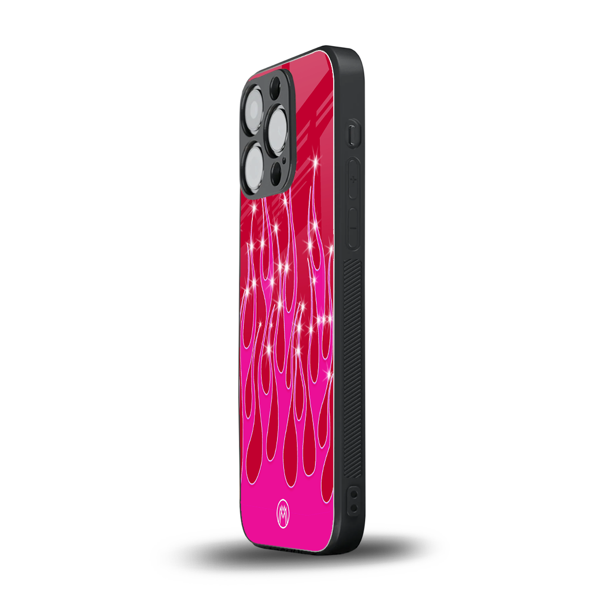 y2k magenta glittery flames back phone cover | glass case for iphone 14 pro