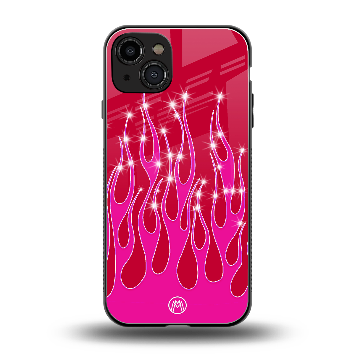y2k magenta glittery flames back phone cover | glass case for iphone 14