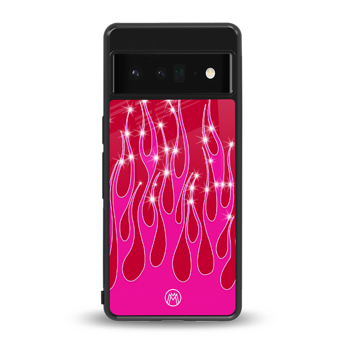 y2k magenta glittery flames back phone cover | glass case for google pixel 6 pro
