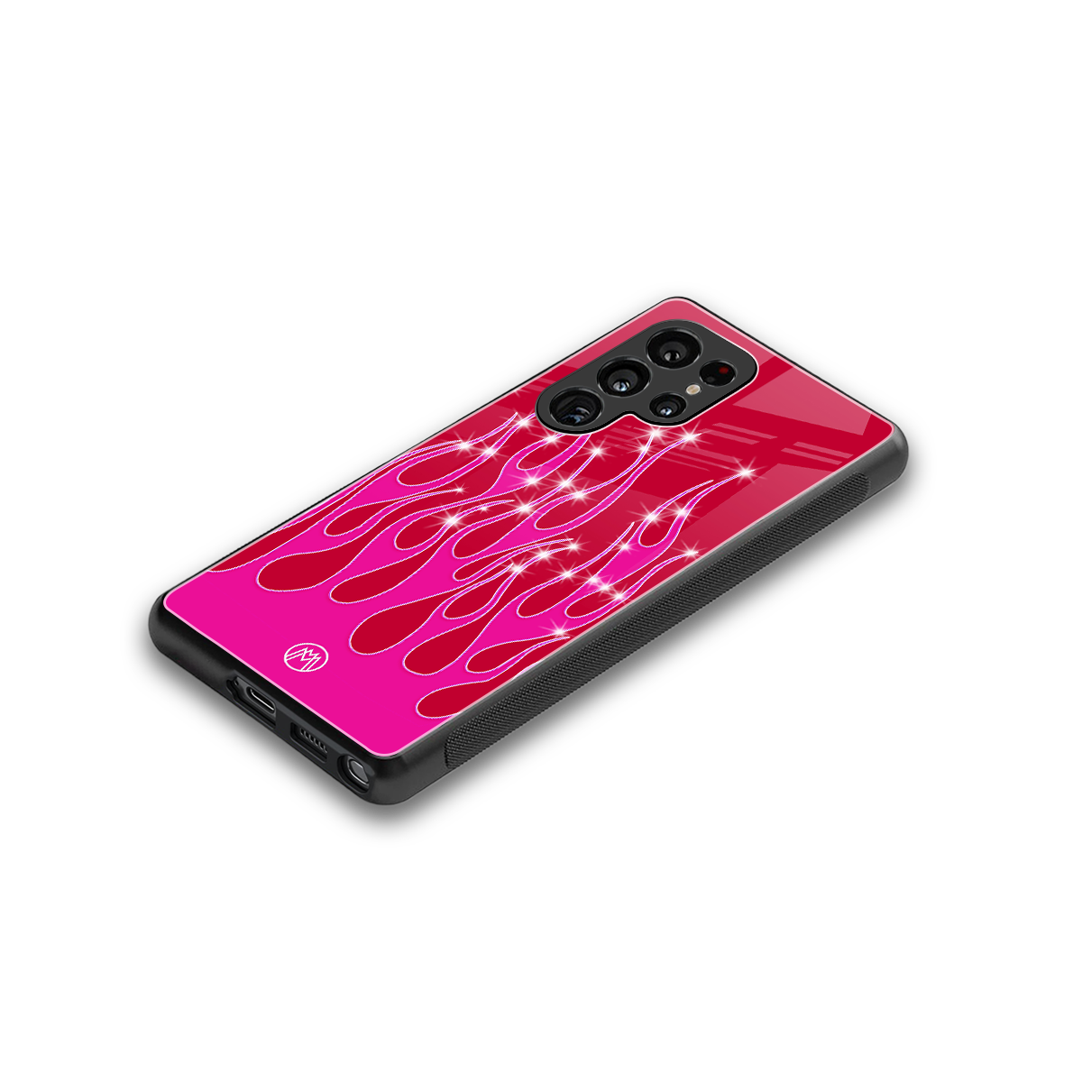 y2k magenta glittery flames back phone cover | glass case for samsung galaxy s25 ultra