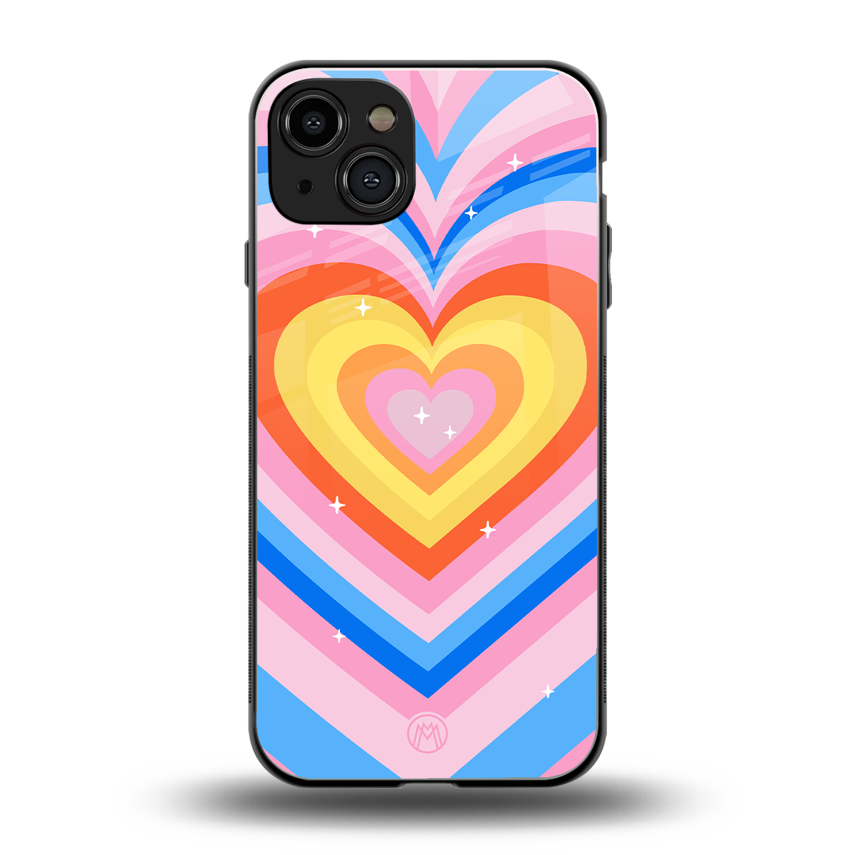 y2k rainbow hearts back phone cover | glass case for iphone 15