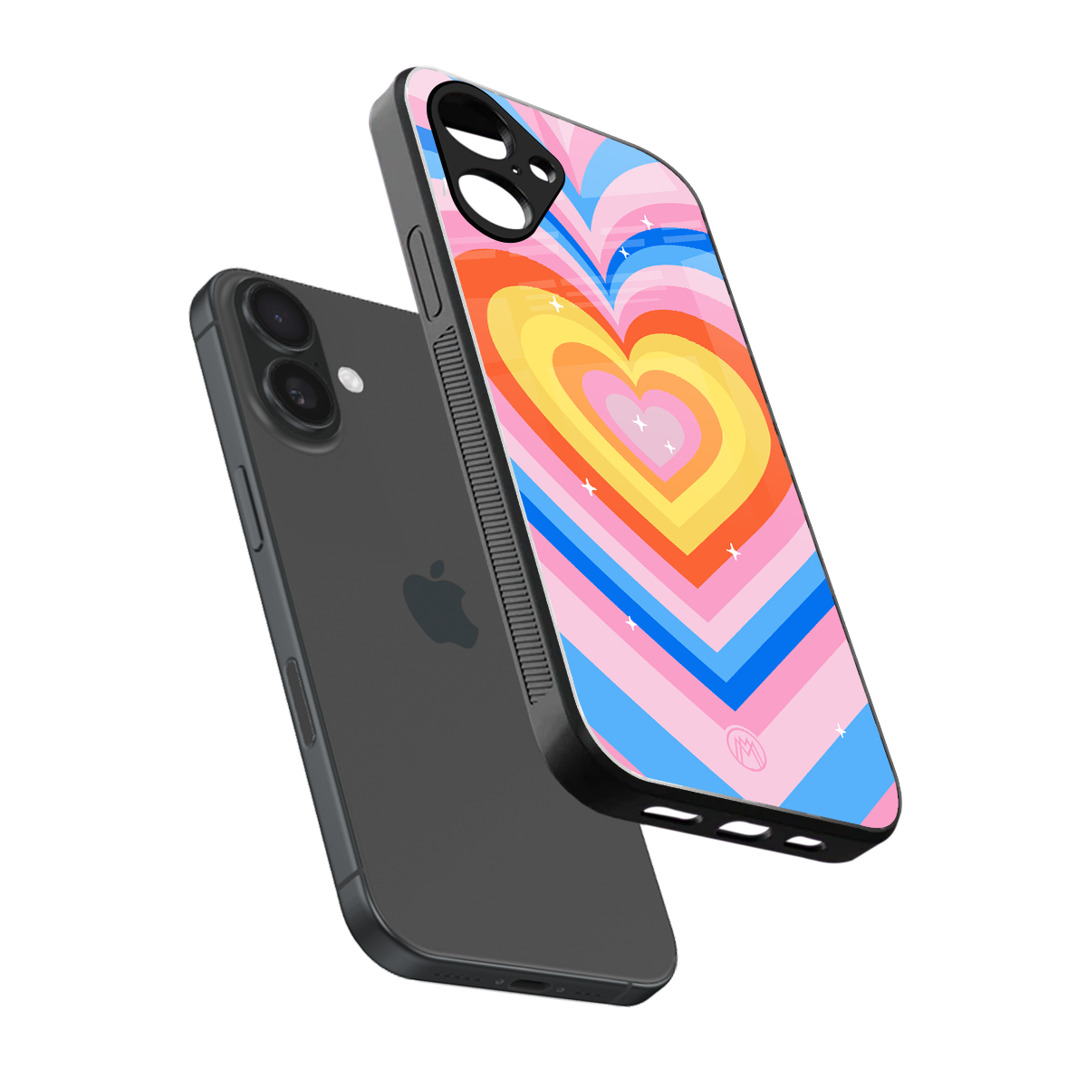y2k rainbow hearts back phone cover | glass case for iphone 16