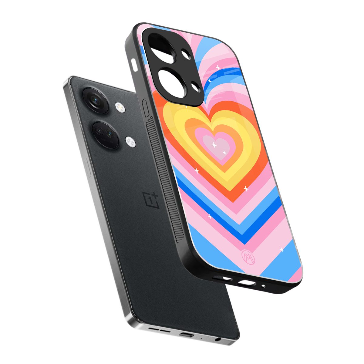 y2k rainbow hearts back phone cover | glass case for oneplus nord 3