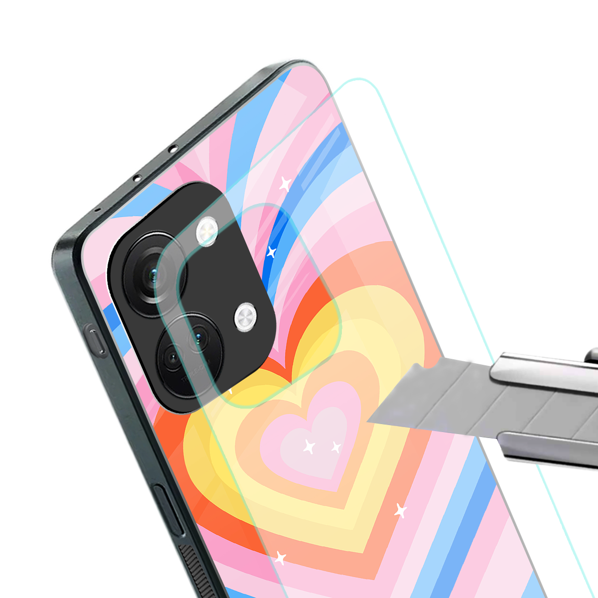 y2k rainbow hearts back phone cover | glass case for oneplus nord 3