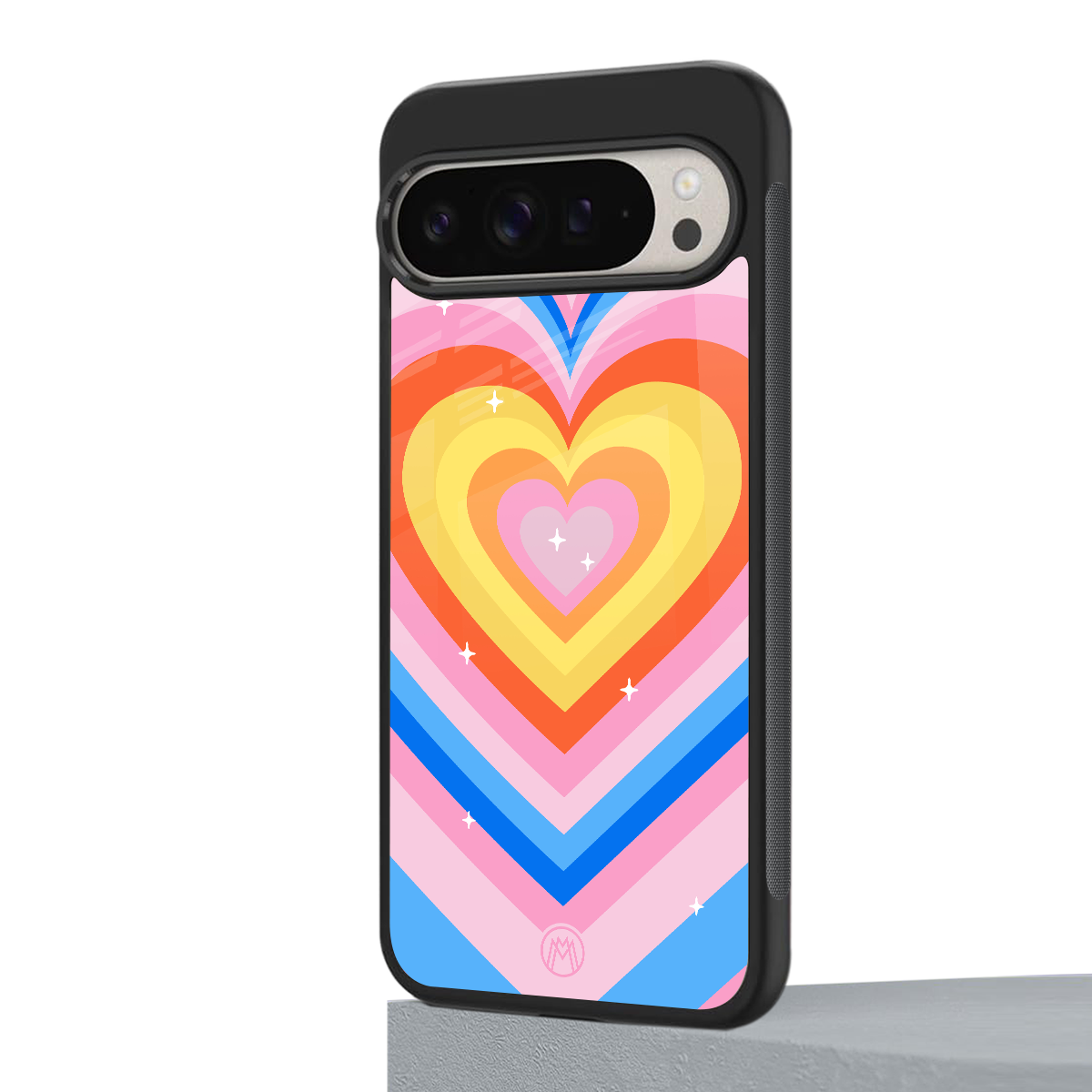 y2k rainbow hearts back phone cover | glass case for google pixel 9 pro