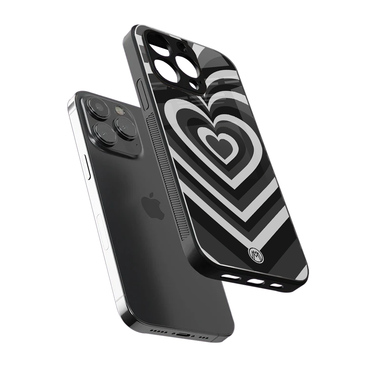 y2k retro black hearts back phone cover | glass case for iphone 15 pro max
