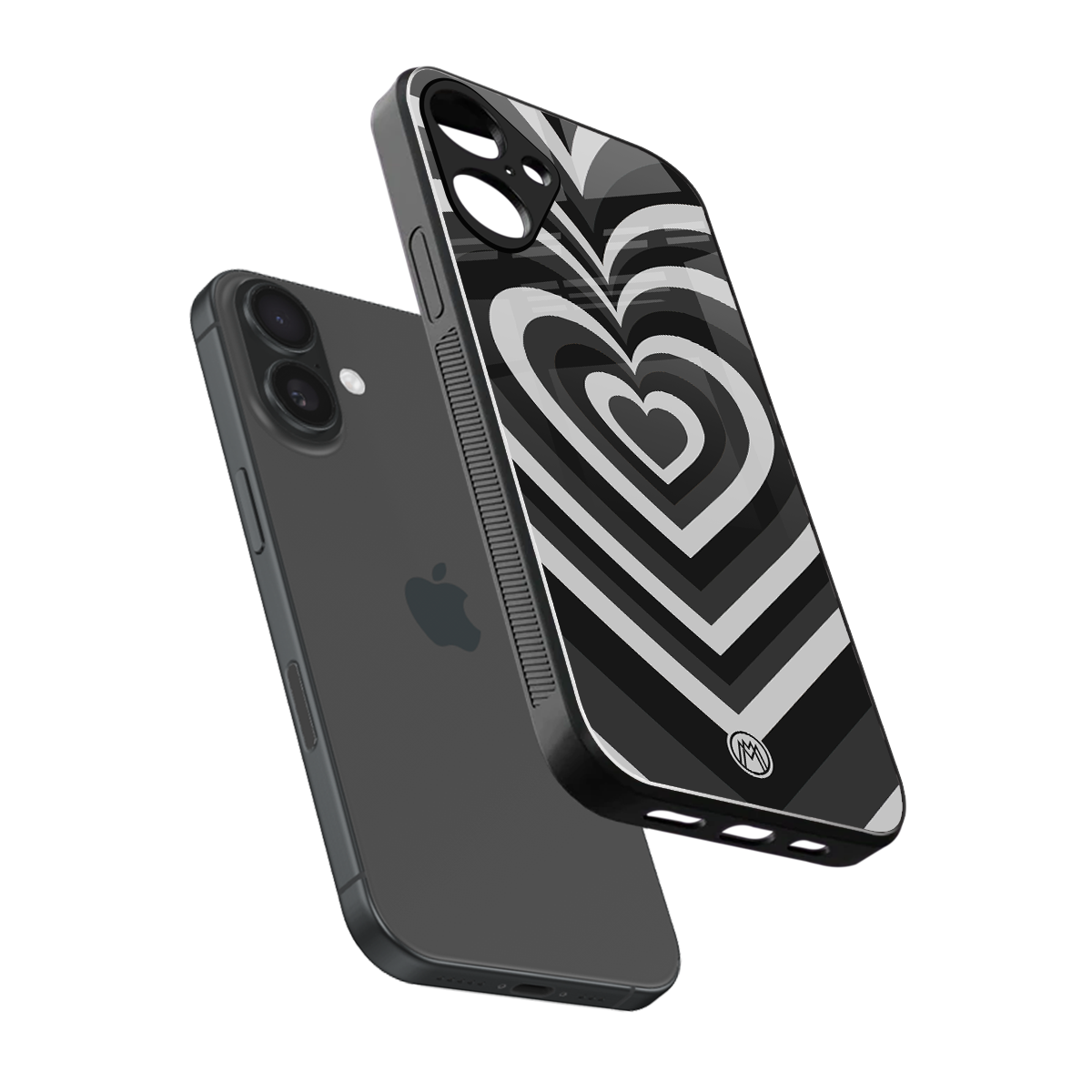 y2k retro black hearts back phone cover | glass case for iphone 16 plus