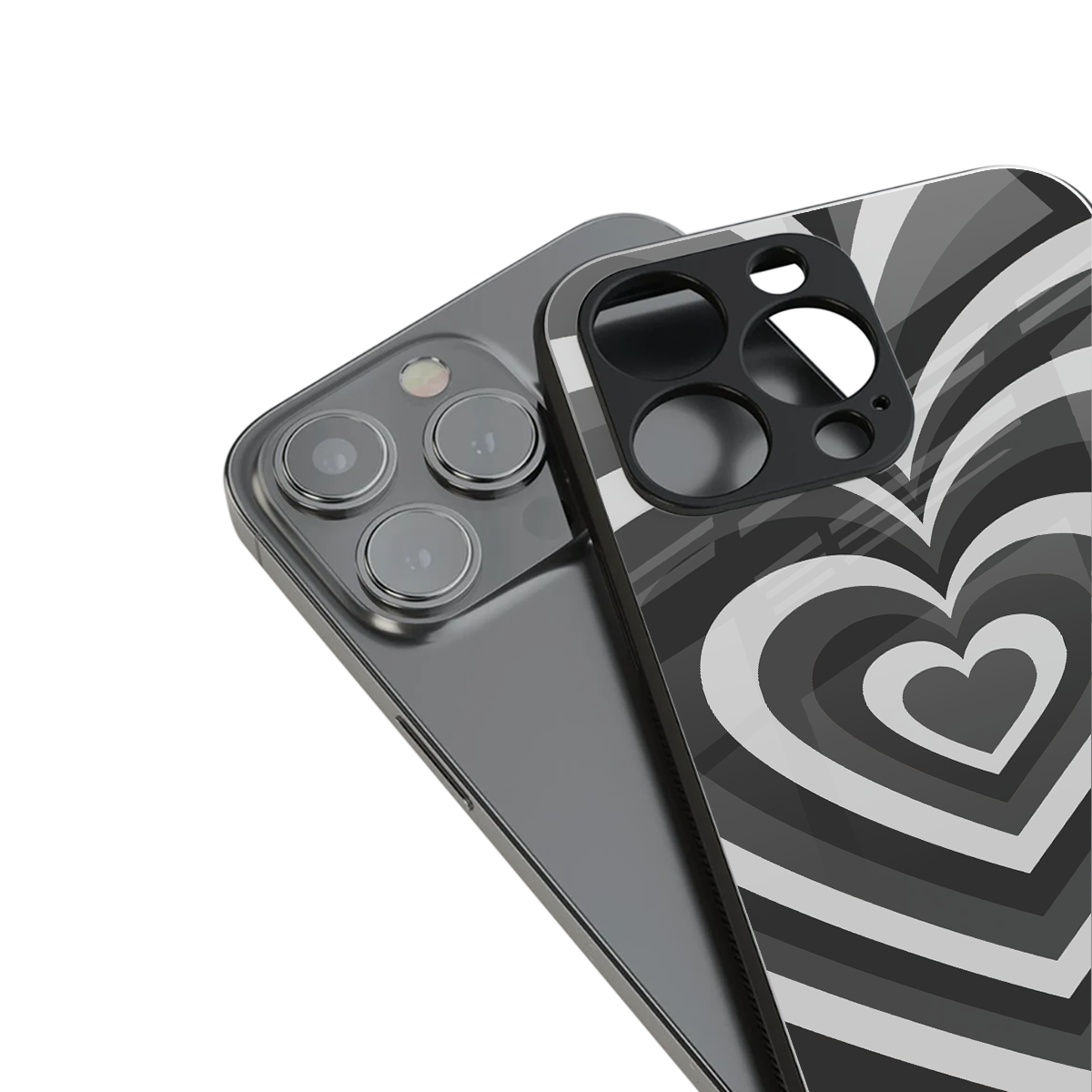 y2k retro black hearts back phone cover | glass case for iphone 14 pro max