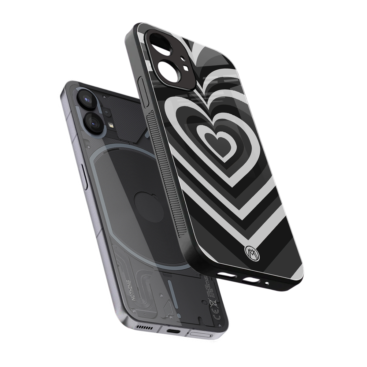 y2k retro black hearts back phone cover | glass case for nothing phone 1