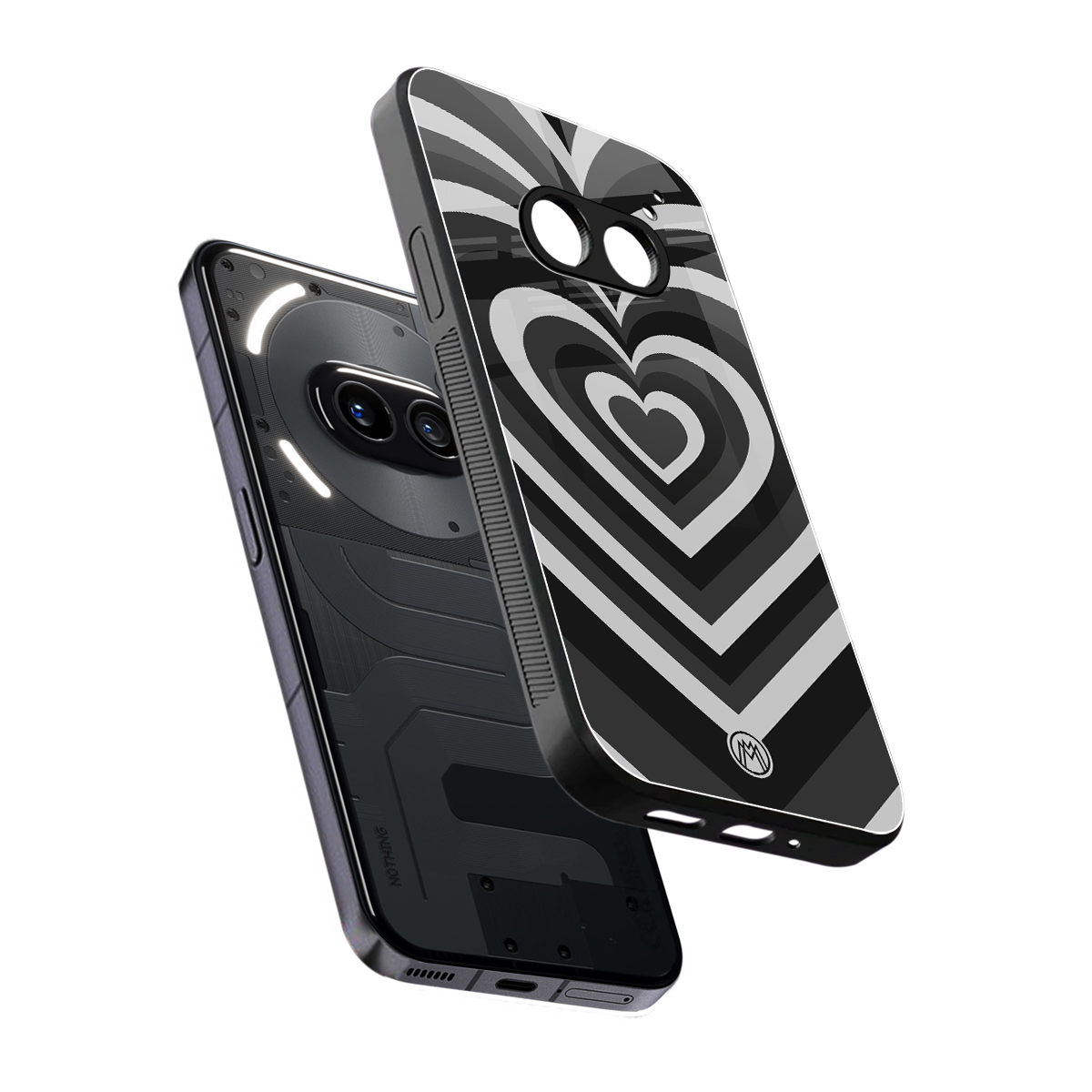 y2k retro black hearts back phone cover | glass case for nothing phone 2a