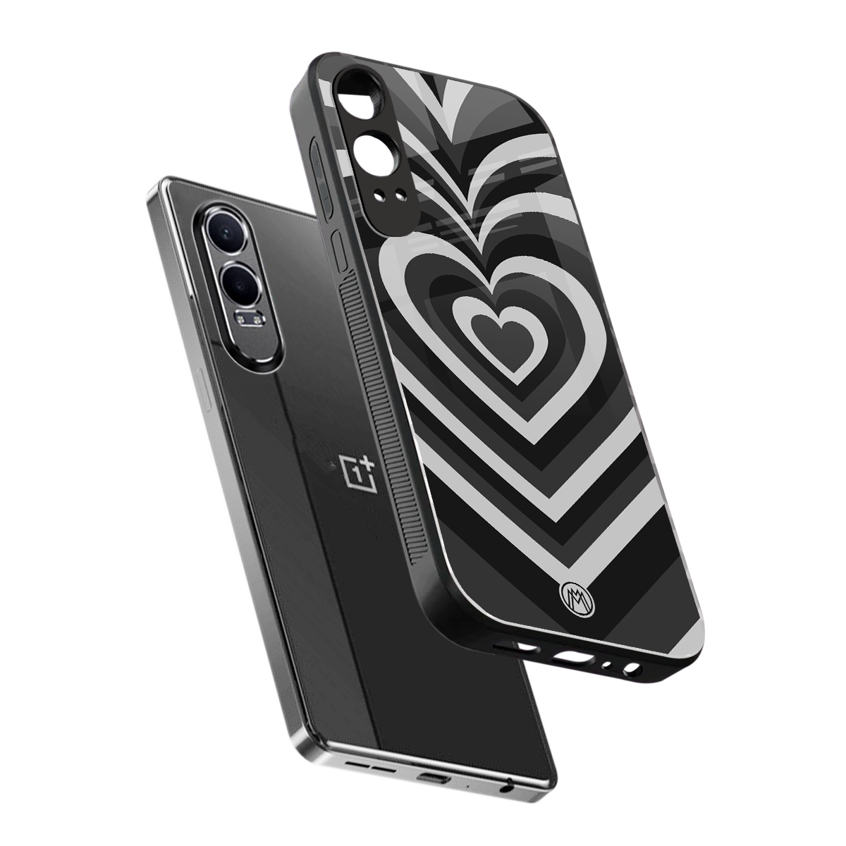 y2k retro black hearts back phone cover | glass case for oneplus nord ce 4 lite