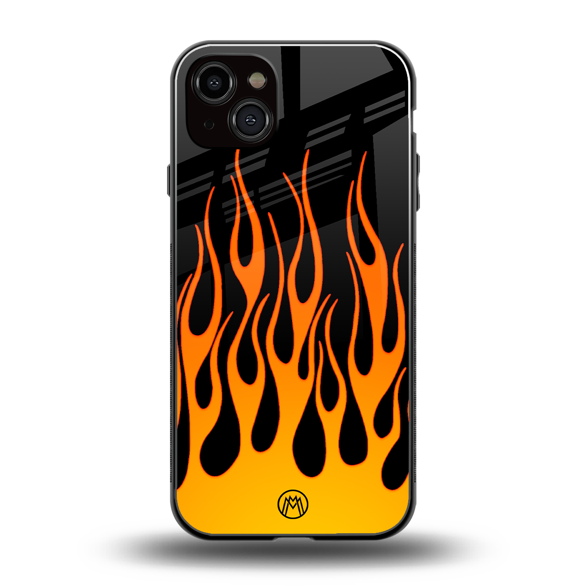 y2k yellow flames back phone cover | glass case for iphone 15 plus
