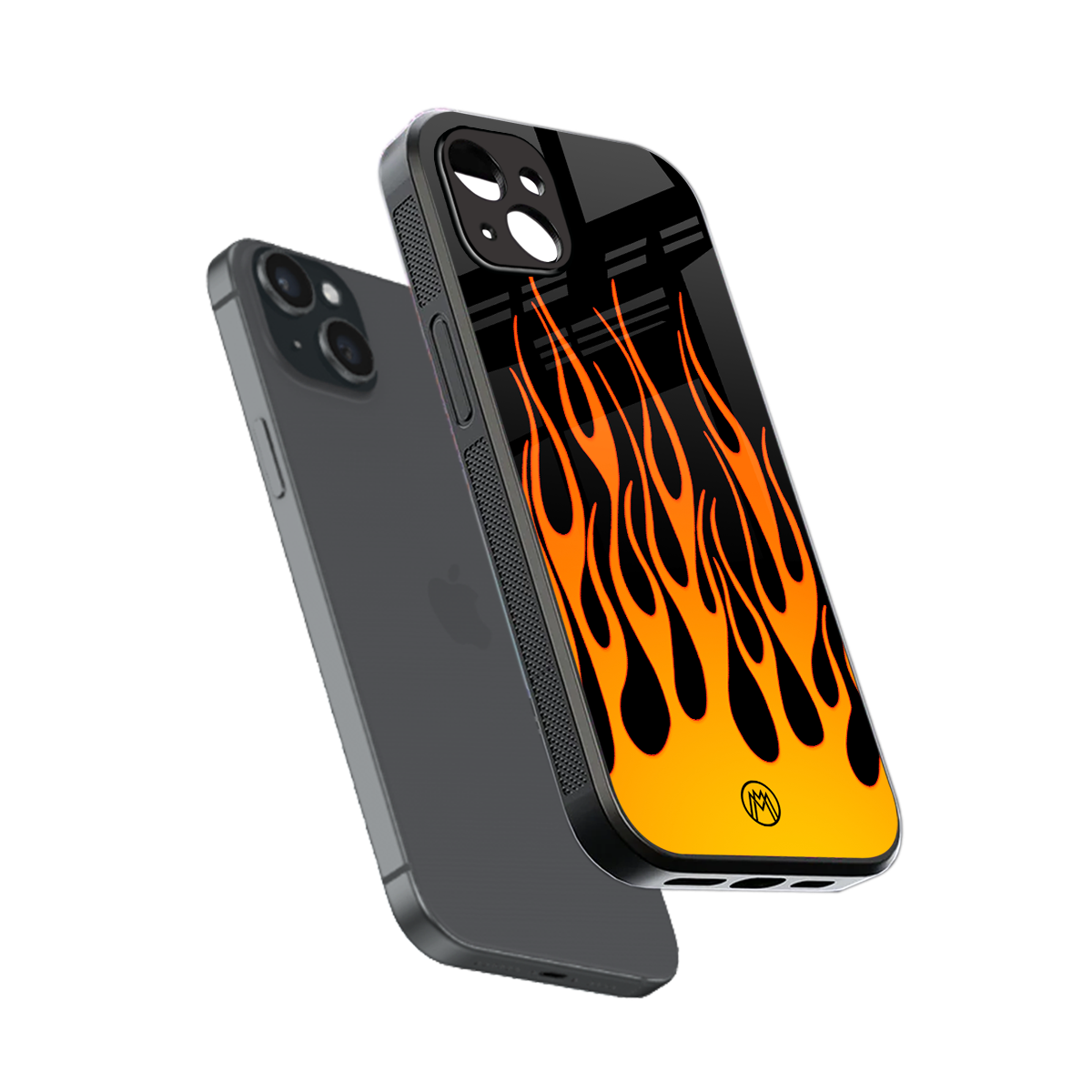 y2k yellow flames back phone cover | glass case for iphone 15 plus