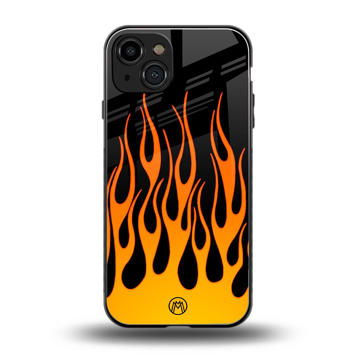 y2k yellow flames back phone cover | glass case for iphone 15
