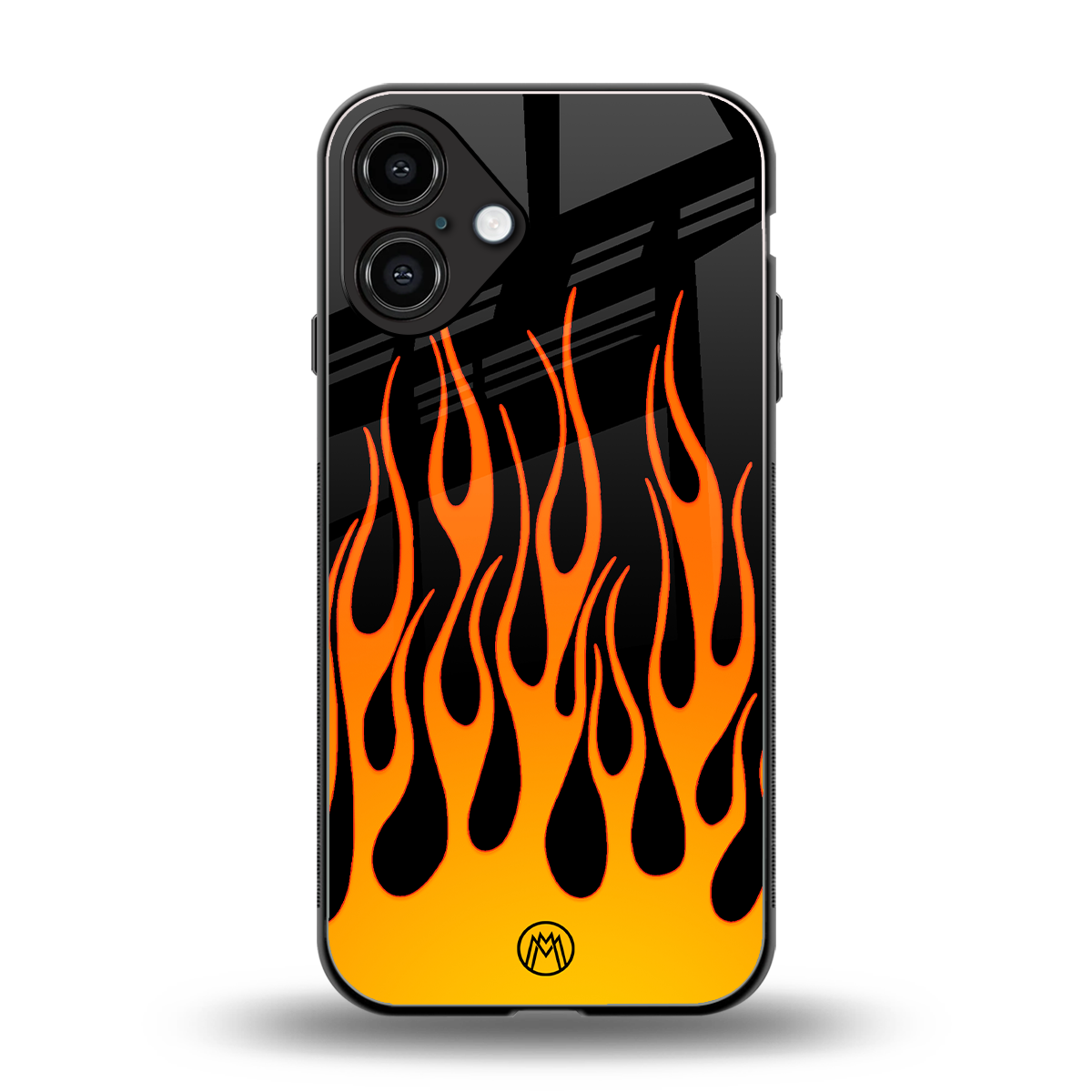 y2k yellow flames back phone cover | glass case for iphone 16 plus