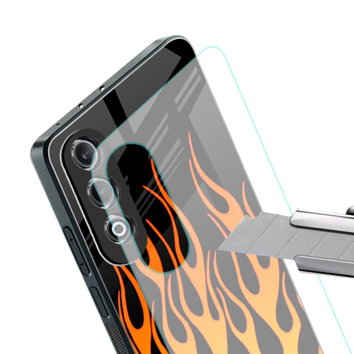 y2k yellow flames back phone cover | glass case for oneplus nord ce 4