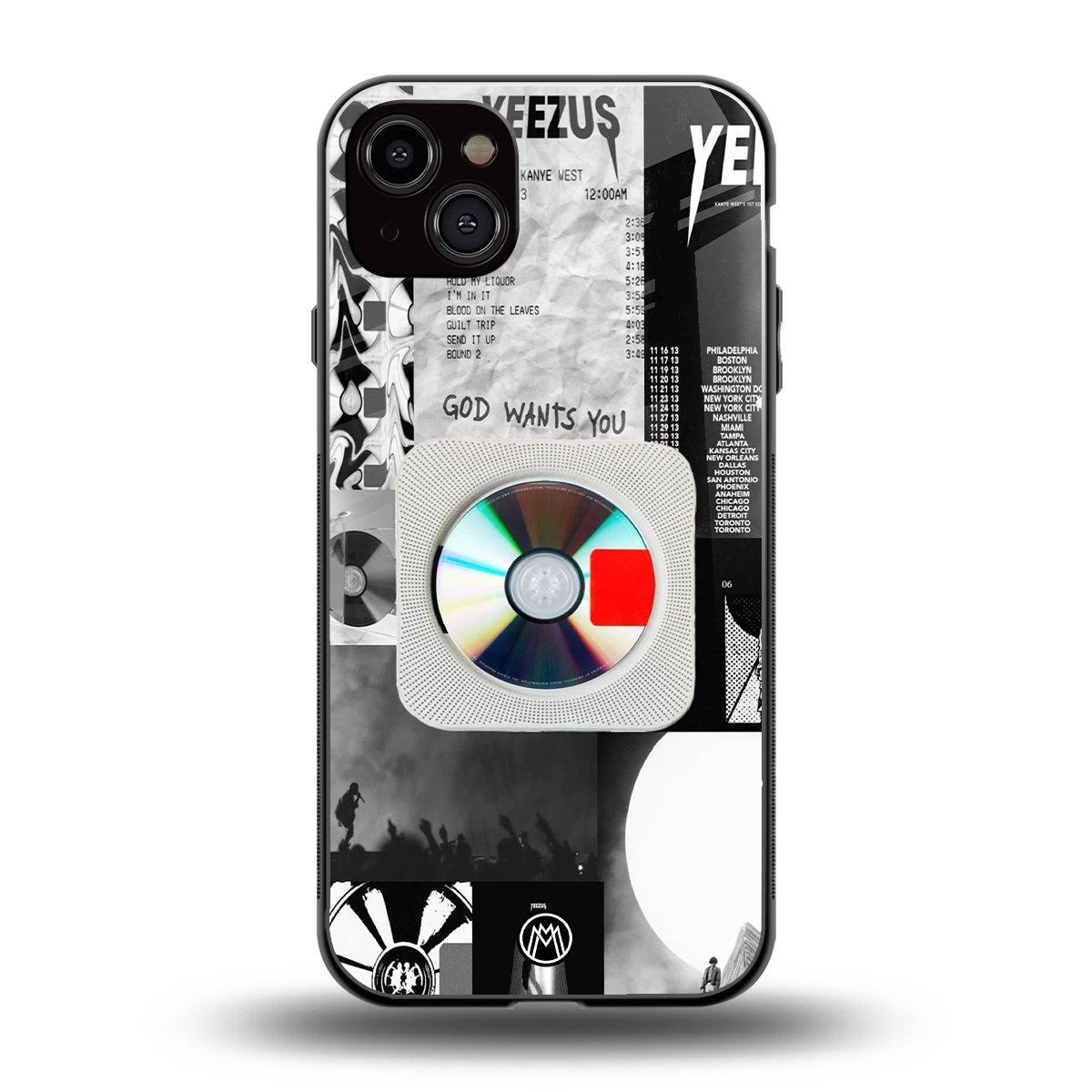 yeezus back phone cover | glass case for iphone 15 plus