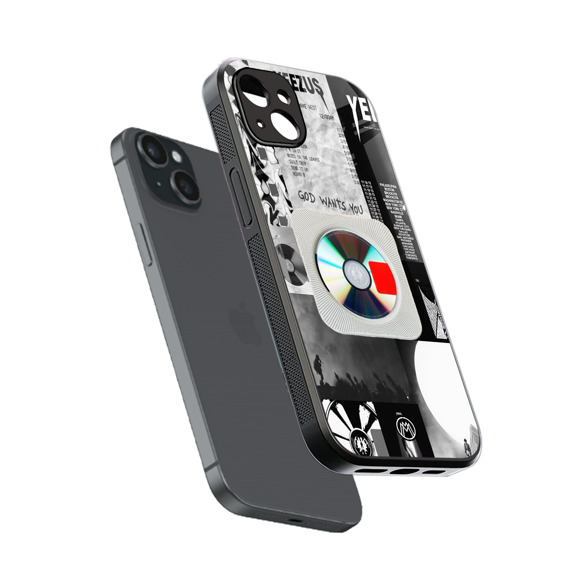 yeezus back phone cover | glass case for iphone 15 plus