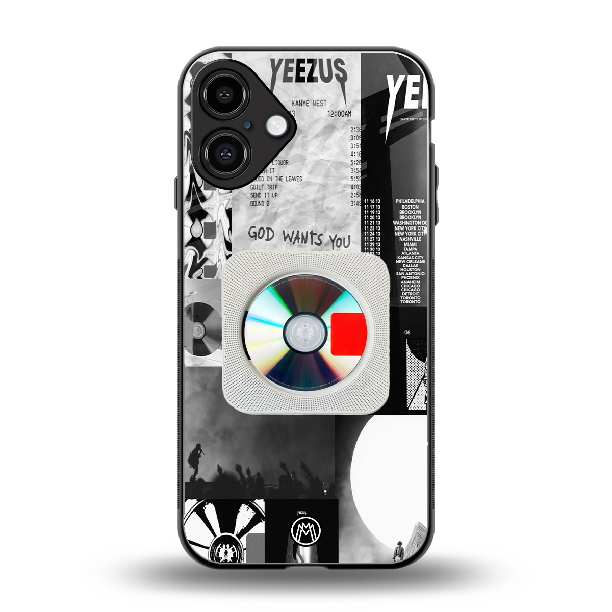 yeezus back phone cover | glass case for iphone 16 plus