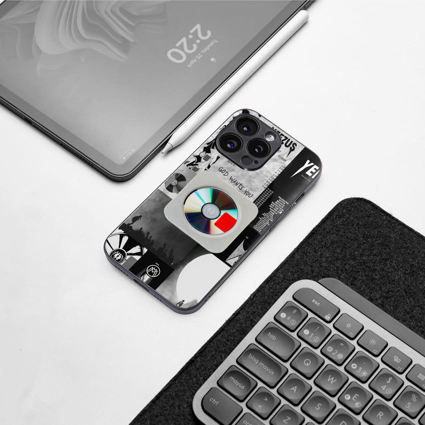 yeezus back phone cover | glass case for iphone 15 plus