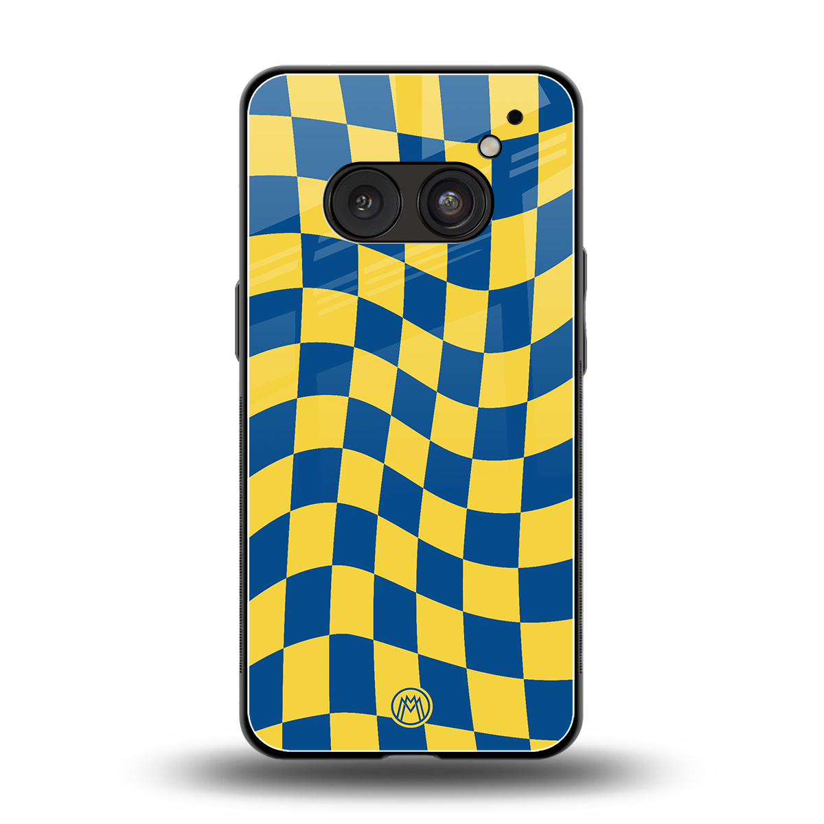 yellow blue trippy check pattern back phone cover | glass case for nothing phone 2a