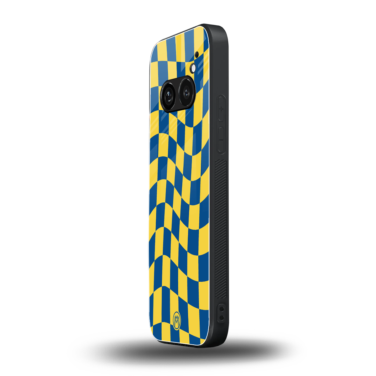yellow blue trippy check pattern back phone cover | glass case for nothing phone 2a