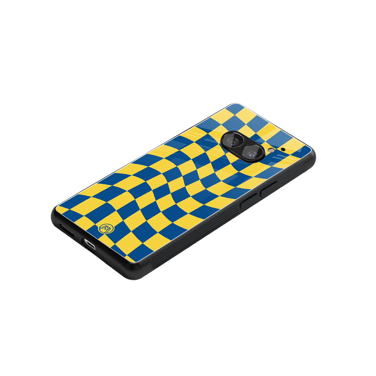yellow blue trippy check pattern back phone cover | glass case for nothing phone 2a