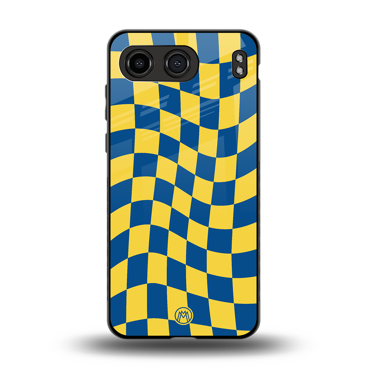 yellow blue trippy check pattern back phone cover | glass case for oneplus nord 4
