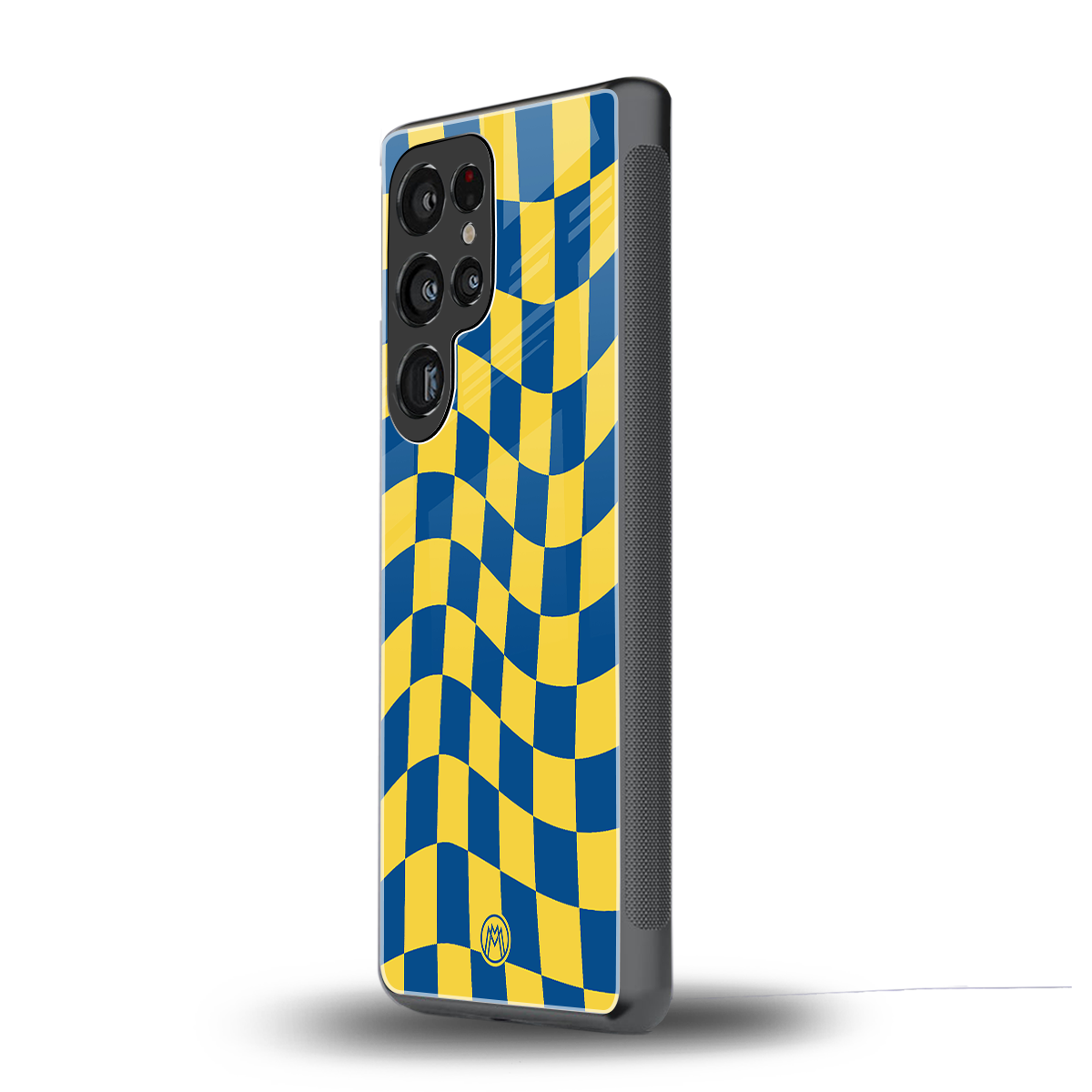 yellow blue trippy check pattern back phone cover | glass case for samsung galaxy s25 ultra