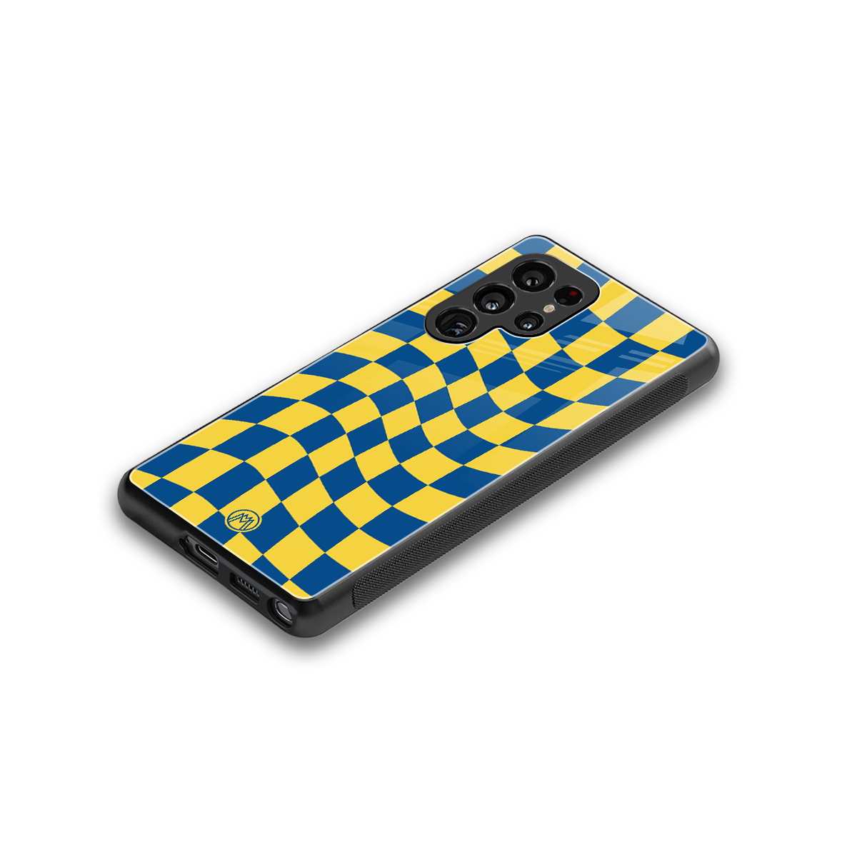 yellow blue trippy check pattern back phone cover | glass case for samsung galaxy s25 ultra