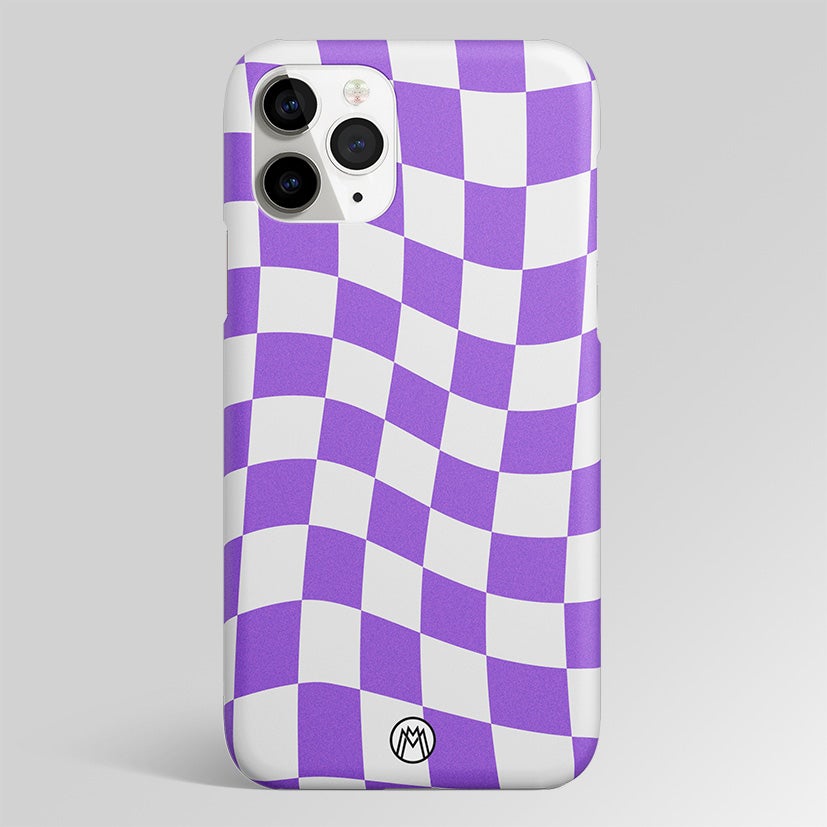 Purple White Trippy Check Pattern Matte Case Phone Cover