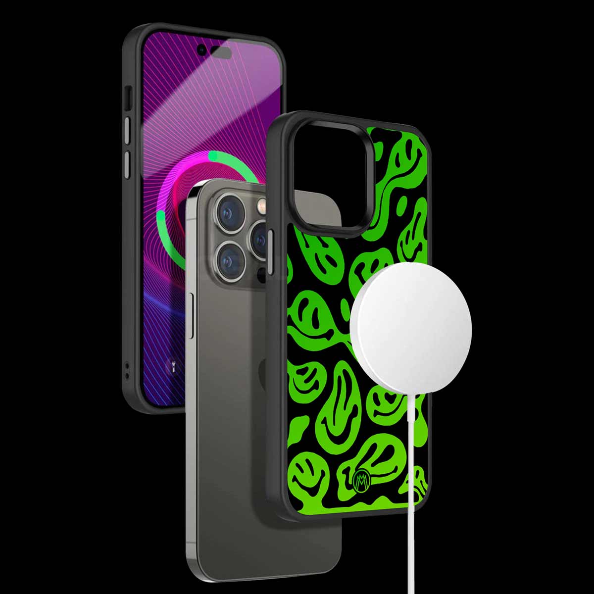 Acid Smiles Neon Green Phone Cover | MagSafe Case