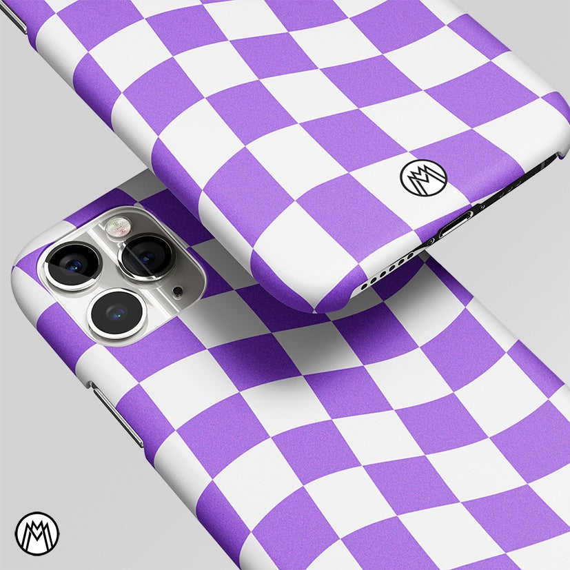 Purple White Trippy Check Pattern Matte Case Phone Cover