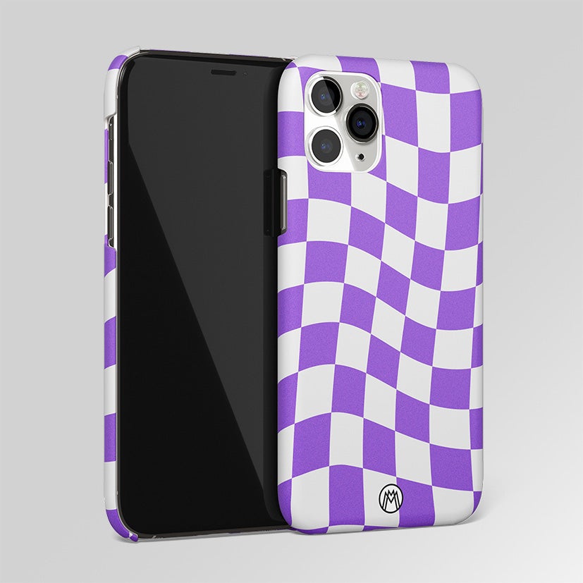 Purple White Trippy Check Pattern Matte Case Phone Cover