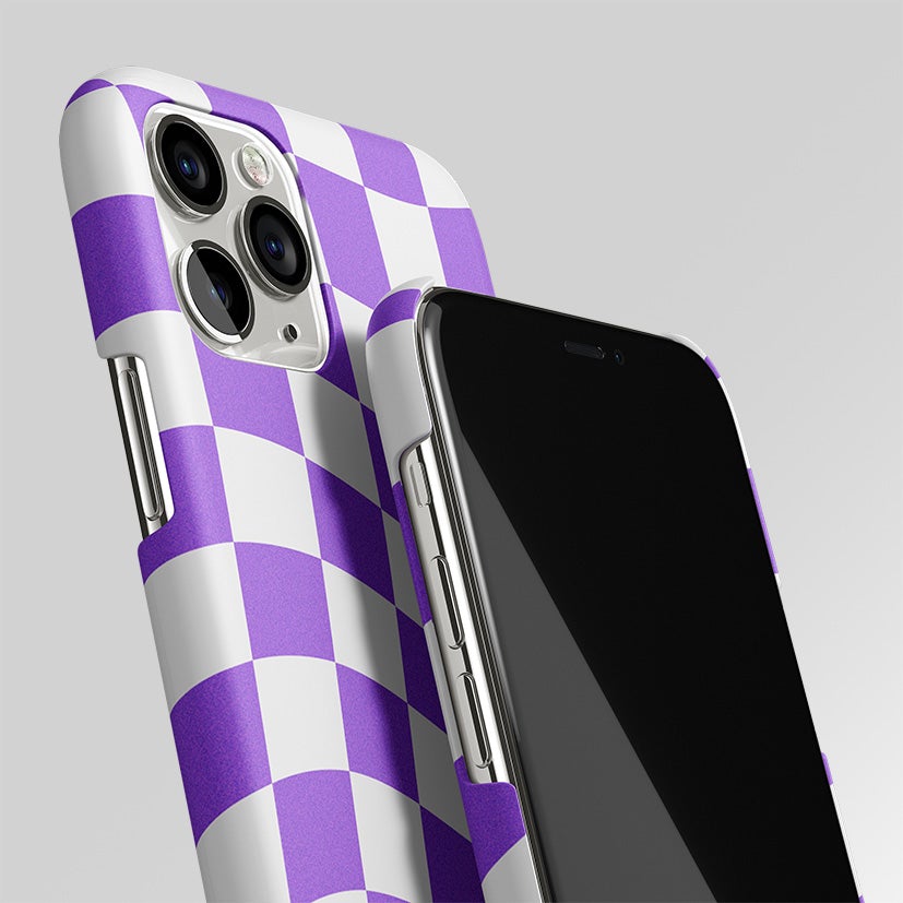 Purple White Trippy Check Pattern Matte Case Phone Cover