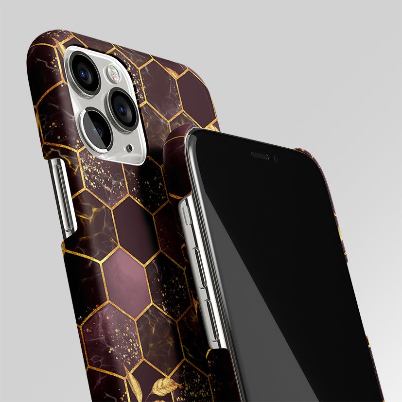 Black Maroon Tile Marble matte Case Phone Cover