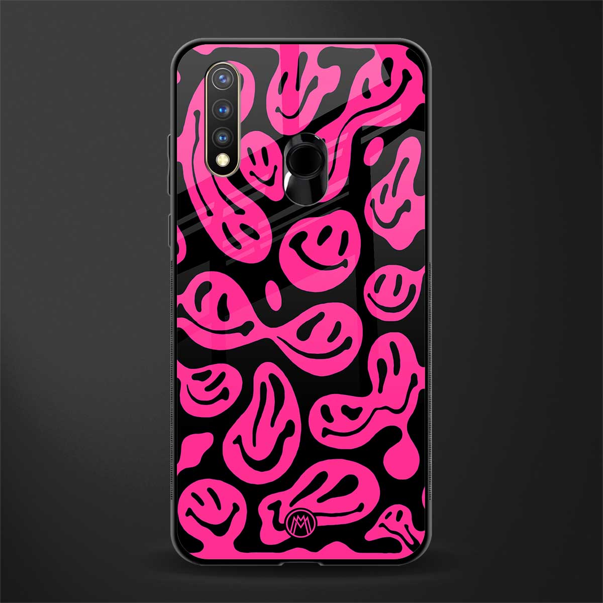 acid smiles black pink glass case for vivo u20 image