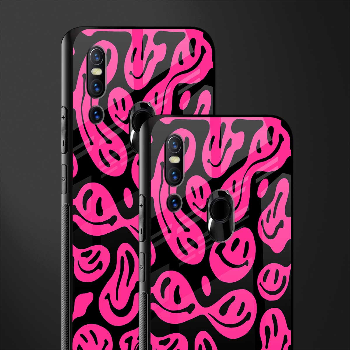 acid smiles black pink glass case for vivo v15 image-2