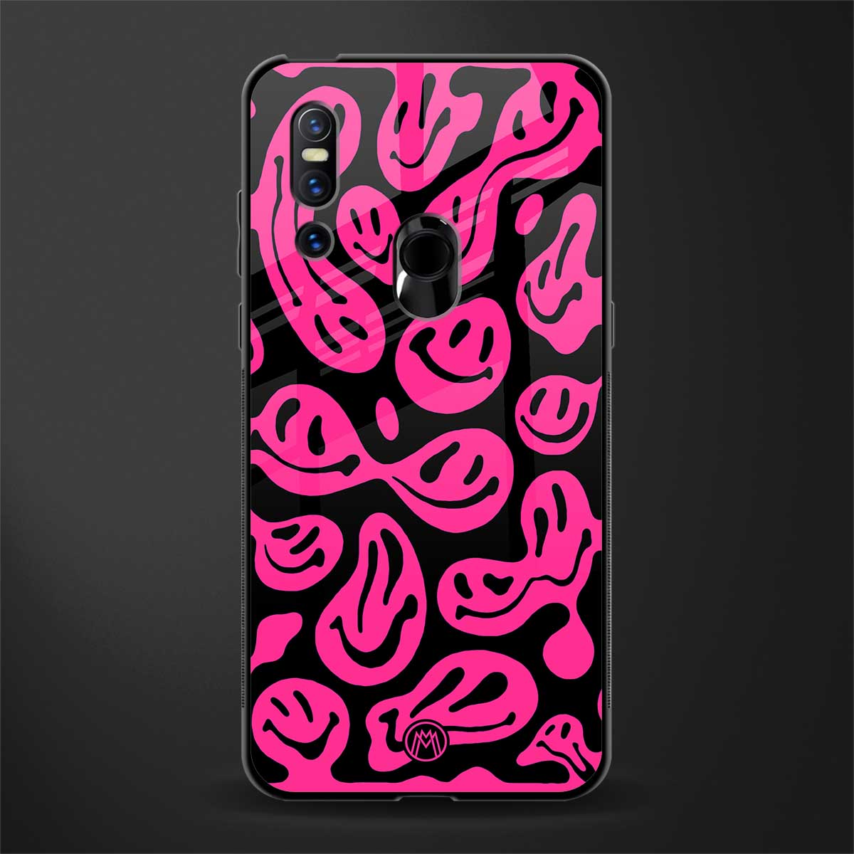 acid smiles black pink glass case for vivo v15 image