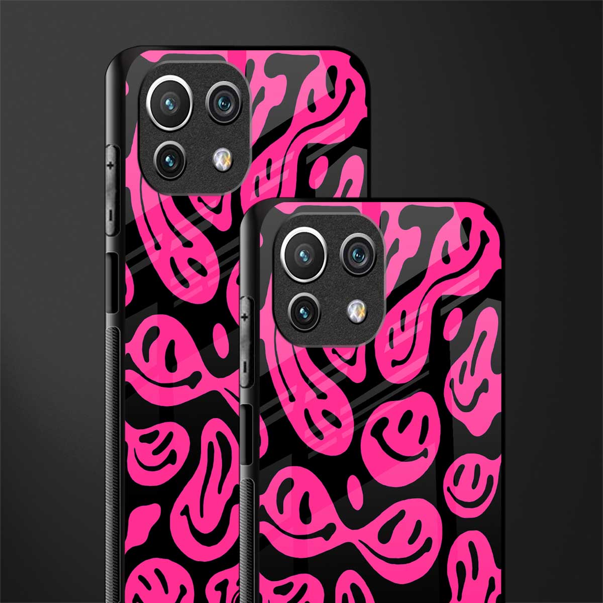 acid smiles black pink glass case for mi 11 lite image-2