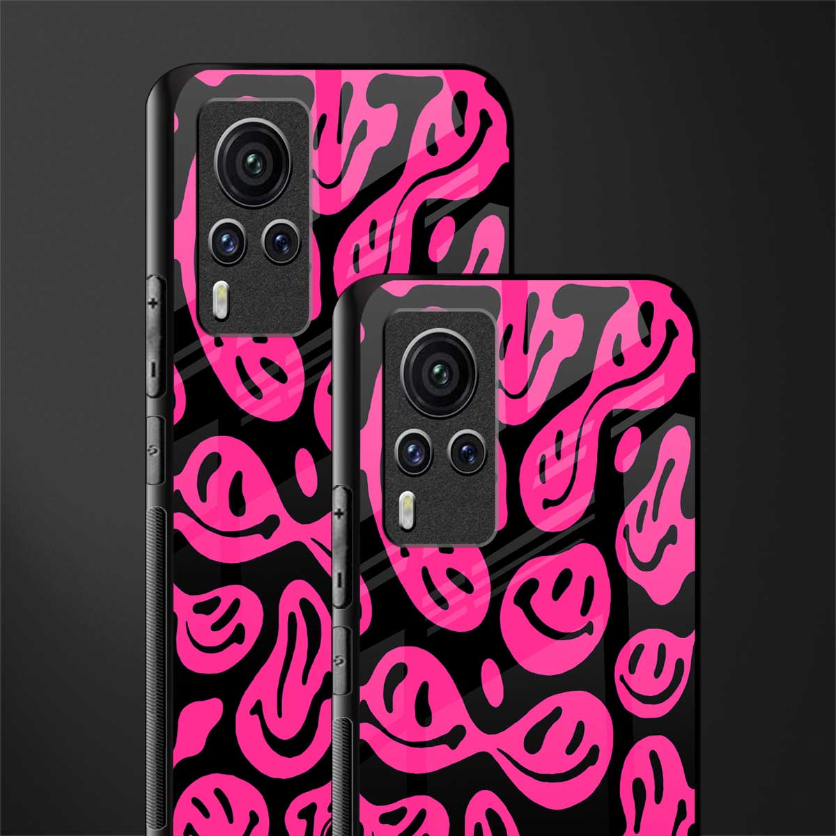 acid smiles black pink glass case for vivo x60 pro image-2