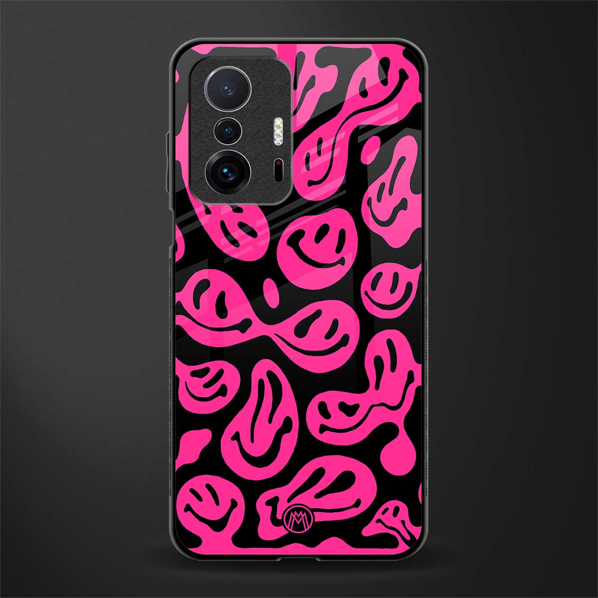acid smiles black pink glass case for mi 11t pro 5g image