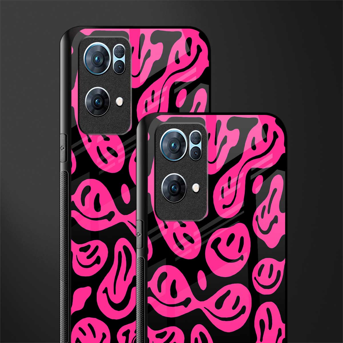 acid smiles black pink glass case for oppo reno7 pro 5g image-2
