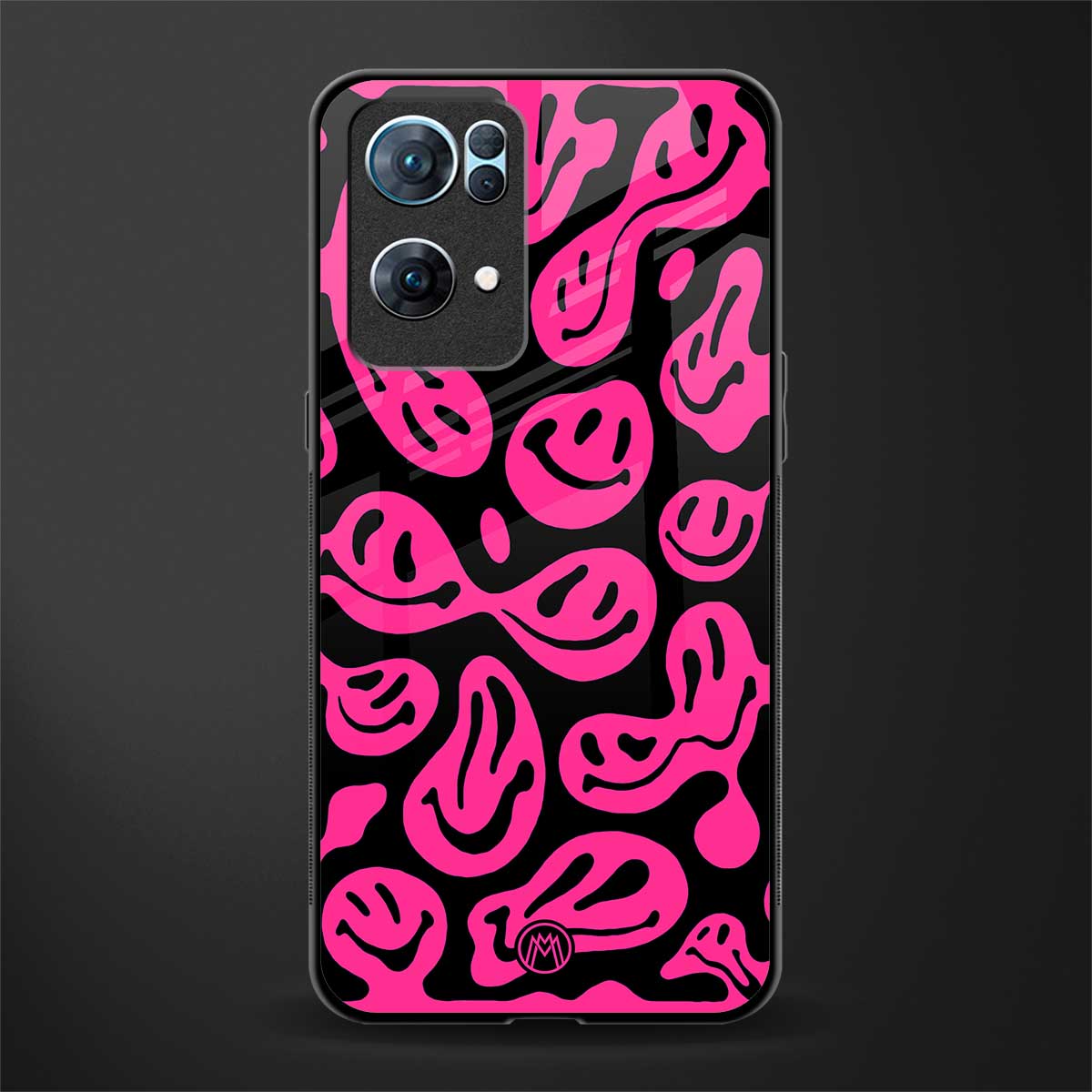 acid smiles black pink glass case for oppo reno7 pro 5g image