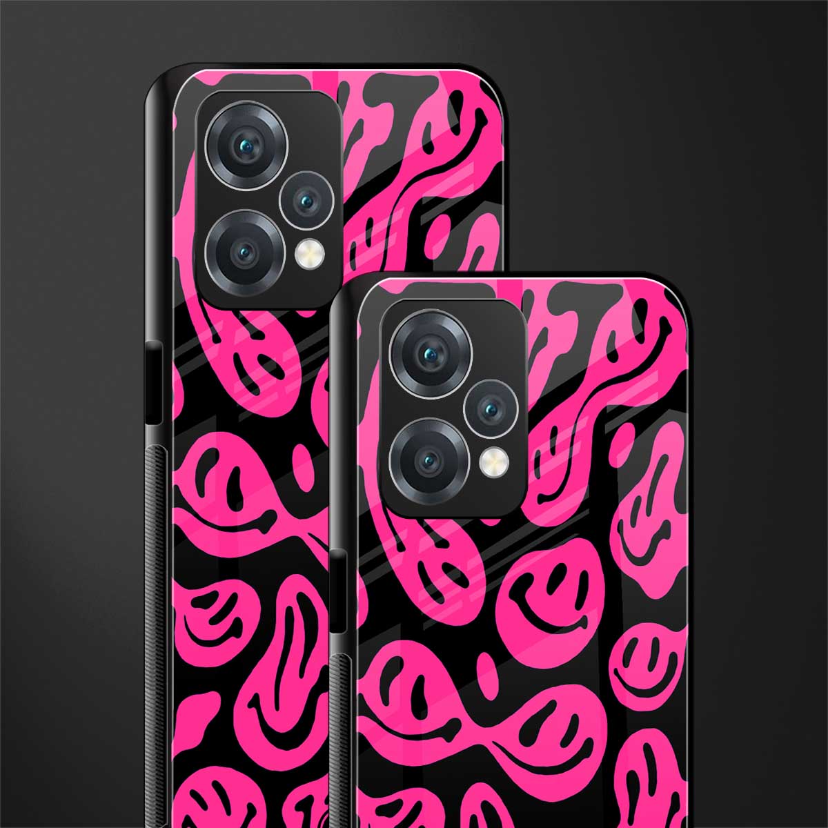 acid smiles black pink back phone cover | glass case for realme 9 pro 5g